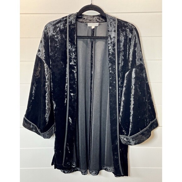 Anthropologie Pleione Velvet Kimono Cardigan Small Black Open Front Whimsy Goth - Picture 1 of 9